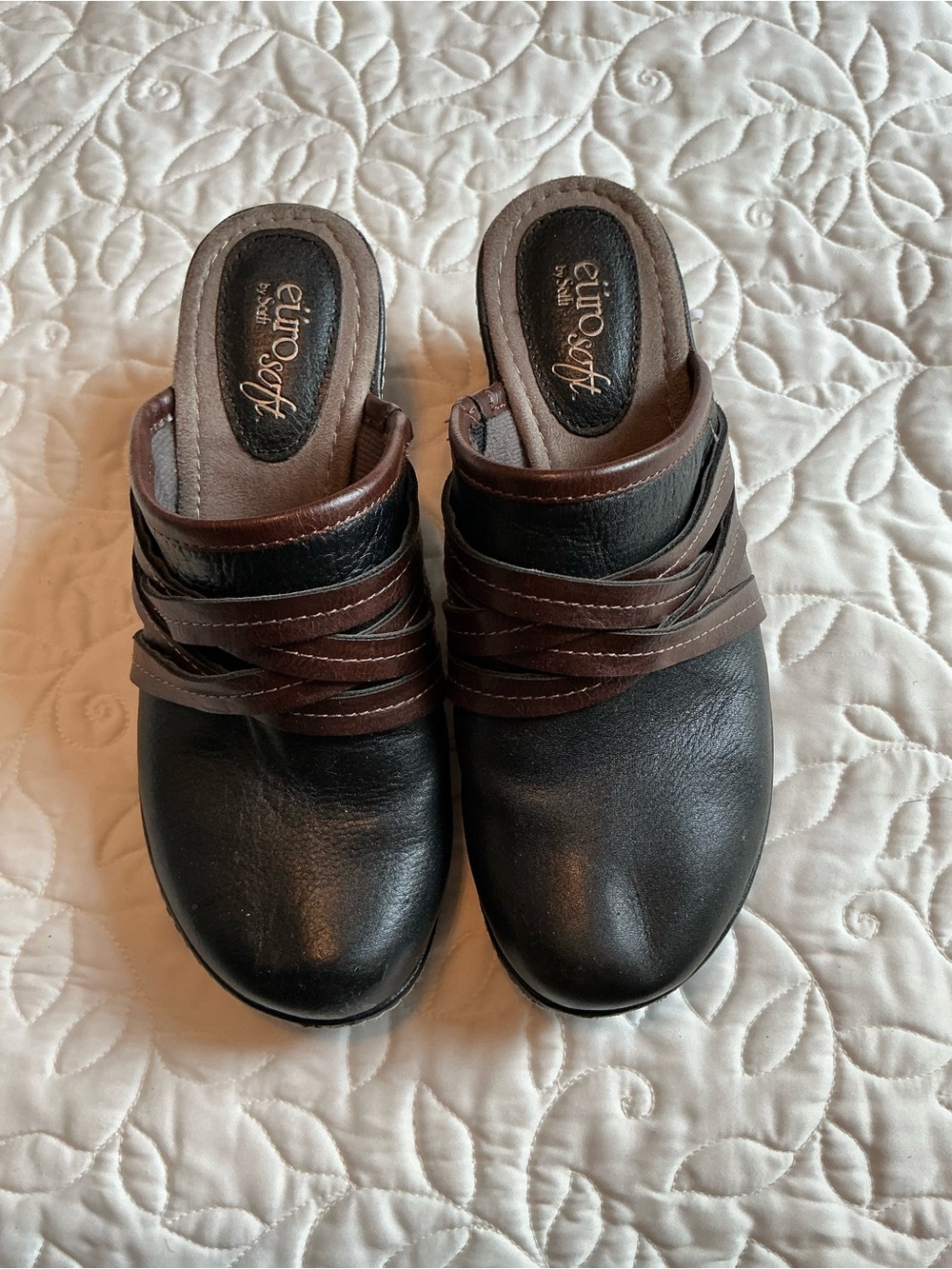 Euro Soft Black and Brown Leather Clogs